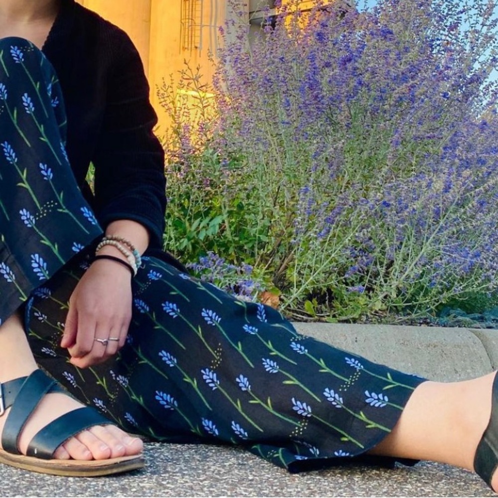 - Gudrun Sjödén linen pants with lavender print